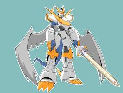 Rule 34 | 1boy, digimon, digimon (creature), dragon boy, highres, imperialdramon, imperialdramon paladin mode, male focus, solo, sword, weapon, wings