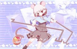 Rule 34 | 1girl, animal ears, basket, female focus, grey hair, highres, jewelry, md5 mismatch, miko machi, mouse (animal), mouse ears, mouse tail, nazrin, pendant, red eyes, resolution mismatch, short hair, solo, source larger, tail, touhou
