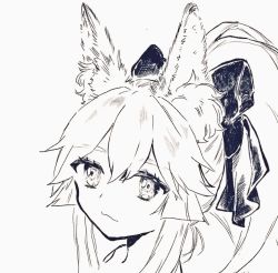 Rule 34 | 1girl, animal ear fluff, animal ears, bow, commentary, dango1and, eyelashes, fate/grand order, fate (series), fox ears, fox girl, greyscale, hair between eyes, hair bow, long hair, looking to the side, monochrome, motor vehicle, motorcycle, ponytail, portrait, sidelocks, simple background, sketch, solo, symbol-only commentary, tamamo (fate), tamamo cat (fate), traditional media