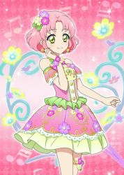 Rule 34 | aikatsu!, aikatsu! (series), bare shoulders, blush, dress, green eyes, kitaoji sakura, pink hair, short hair, smile
