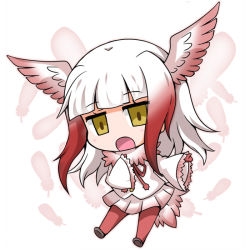 Rule 34 | 10s, 1girl, :o, bad id, bad pixiv id, blunt bangs, blush, buttons, chibi, collar, drawstring, eyelashes, feathers, frilled sleeves, frills, full body, fur collar, gloves, gradient hair, hand on own chest, head wings, japanese crested ibis (kemono friends), jitome, kemono friends, long sleeves, looking at viewer, multicolored hair, music, noai nioshi, open mouth, outline, pantyhose, pleated skirt, red gloves, red hair, red pantyhose, shirt, shoe soles, short hair, short hair with long locks, sidelocks, singing, skirt, solo, two-tone hair, white background, white shirt, white skirt, wide sleeves, wings, yellow eyes