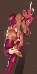 Rule 34 | 1girl, ass, bowalia, breasts, large breasts, looking back, muscular, pink hair, solo