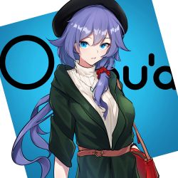 Rule 34 | 1girl, absurdres, bag, belt, beret, black hair, black hat, blue eyes, casual, fashion, fu hua, green hat, green jacket, hair between eyes, hair ornament, handbag, hat, highres, honkai (series), honkai impact 3rd, jacket, jewelry, long hair, looking at viewer, necklace, open mouth, red bag, ribbed sweater, sleeves rolled up, solo, sweater, teeth, you&#039;a