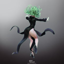 Rule 34 | 1girl, 3d, absurdres, artist name, ass, bad id, bad pixiv id, black dress, black footwear, curly hair, dress, floating, floating clothes, from behind, full body, glowing, glowing hand, green hair, high heels, highres, leslyzerosix, long sleeves, one-punch man, open hands, outstretched arms, skin tight, solo, tatsumaki, telekinesis, thighs, watermark