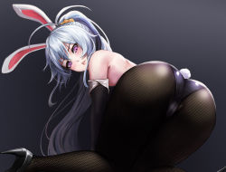 Rule 34 | 1girl, absurdres, all fours, animal ears, ass, back, bad id, bad pixiv id, bare shoulders, black footwear, black gloves, black pantyhose, elbow gloves, ephnel, fake animal ears, fishnet pantyhose, fishnets, gloves, high heels, highres, kibellin, leotard, long hair, looking at viewer, pantyhose, parted lips, playboy bunny, ponytail, purple eyes, rabbit ears, rabbit tail, silver hair, solo, soulworker, tail, very long hair