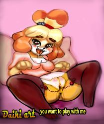 Rule 34 | 1girl, absurdres, ahegao, animal crossing, animal ears, artist name, ass, bell, black eyes, blonde hair, blush, cleft of venus, controller, daikirikun, dog ears, dog tail, drooling, female focus, female masturbation, full body, furry, furry female, hair bell, hair ornament, hair tie, highres, isabelle (animal crossing), masturbation, nintendo, nude, open mouth, orgasm, pink background, remote control, remote control vibrator, rolling eyes, saliva, sex toy, short hair, signature, simple background, smile, socks, solo, tail, tears, teeth, text focus, thigh strap, tongue, top-down bottom-up, trembling, vibrator, vibrator cord