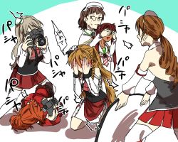 Rule 34 | 10s, 6+girls, :d, absurdres, anchor, anchor symbol, aquila (kancolle), ascot, bare shoulders, blonde hair, blunt bangs, blush, bow, bowtie, braid, breasts, brown eyes, brown hair, camera, capelet, commentary, corset, covering face, covering own eyes, detached sleeves, dress, embarrassed, french braid, frilled sleeves, frills, full-face blush, glasses, grey hair, hair between eyes, hair ornament, hair ribbon, hat, headdress, highres, kantai collection, kneeling, large breasts, layered skirt, libeccio (kancolle), littorio (kancolle), long hair, long sleeves, lying, mini hat, multiple girls, open mouth, pince-nez, pleated skirt, pola (kancolle), ponytail, ribbon, roma (kancolle), sailor dress, saki tsurugi, shadow, shirt, short hair, simple background, skirt, sleeveless, sleeveless shirt, smile, striped, sweatdrop, thighhighs, translated, twintails, wavy hair, white legwear, white shirt, zara (kancolle)