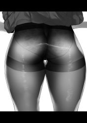 Rule 34 | 1girl, ass, ass focus, clothes lift, from behind, greyscale, highres, letterboxed, lower body, monochrome, noto kurumi, original, panties, panties under pantyhose, pantyhose, print panties, simple background, skirt, skirt lift, solo, thigh gap, thighband pantyhose, underwear, white background