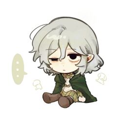 Rule 34 | cape, character request, chibi, copyright request, gongs0313, grey hair, sitting, sleepy