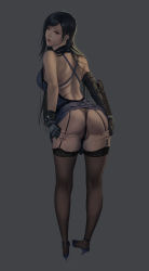 Rule 34 | 1girl, absurdres, ass, ass grab, asymmetrical gloves, backless dress, backless outfit, bed, black hair, black panties, blonde hair, brown thighhighs, bulge, dress, elbow gloves, erection, erection under clothes, final fantasy, final fantasy vii, final fantasy vii remake, fingerless gloves, garter straps, gloves, grabbing own ass, highres, jeneral, kneepits, leaning forward, looking back, panties, parted lips, photoshop (medium), presenting, purple dress, skindentation, solo, spiked hair, spread ass, square enix, sweat, teeth, thighhighs, thong, tifa lockhart, tifa lockhart (refined dress), underwear, uneven gloves, upper teeth only