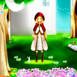 Rule 34 | 1girl, blonde hair, boots, rabbit, cat, child, cross-laced footwear, grass, green eyes, koneko mari, little red riding hood (grimm), long hair, looking at viewer, solo, standing, tagme, tail, tree, window