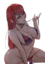 Rule 34 | 1girl, absurdres, artist name, ass, bikini, bikini pull, breasts, cleavage, clothes pull, collarbone, hair down, heterochromia, highres, hololive, houshou marine, huge ass, large breasts, long hair, looking at viewer, myth1carts, navel, red bikini, red eyes, red hair, solo, stomach, swimsuit, thick thighs, thighs, virtual youtuber, white background, yellow eyes
