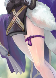Rule 34 | 1girl, blurry, blurry background, dalcom, dated commentary, feet out of frame, fur trim, highres, japanese clothes, legs, long sleeves, nijisanji, out of frame, rindou mikoto, shiny skin, sleeves past fingers, sleeves past wrists, solo, thigh strap, thighs, virtual youtuber, wide sleeves