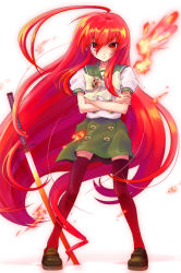 Rule 34 | 00s, 1girl, ahoge, alastor (shakugan no shana), bow, crossed arms, huge ahoge, jewelry, long hair, necklace, pendant, planted sword, planted, red eyes, red hair, school uniform, shakugan no shana, shana, skirt, solo, sumire (artist), sword, thighhighs, urabi (tomatohouse), very long hair, weapon, zettai ryouiki