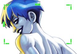 Rule 34 | 1girl, back, bad id, bad tumblr id, black lips, blue hair, completely nude, dc comics, diepod, from behind, grin, killer frost, lipstick, makeup, nude, out-of-frame censoring, pale skin, smile, solo, toned, unfinished