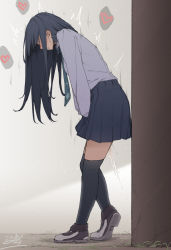 Rule 34 | 1girl, artist name, between legs, black hair, black thighhighs, blue necktie, blue skirt, blush, breasts, clenched teeth, day, ear blush, faceless, faceless female, female focus, from side, full body, grass, grey background, hand between legs, have to pee, heart, heel up, highres, kokomachi, leaning forward, long hair, long sleeves, miniskirt, necktie, nose blush, original, outdoors, pee, peeing, peeing self, pleated skirt, school uniform, shirt, shirt tucked in, shoes, sidelocks, signature, sketch, skirt, small breasts, solo, speech bubble, spoken heart, standing, teeth, thighhighs, trembling, white shirt, zettai ryouiki