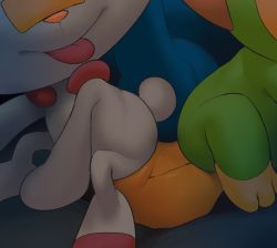 Rule 34 | :t, animal nose, bandaid, bandaid on face, bandaid on nose, body fur, closed mouth, creatures (company), furry, game freak, gen 8 pokemon, grookey, inkune, nintendo, pokemon, pokemon (creature), rabbit tail, red fur, scorbunny, sitting, sitting on face, sitting on person, sobble, tongue, tongue out, two-tone fur, white fur