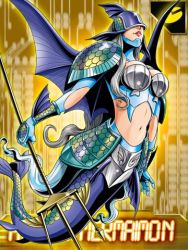 Rule 34 | 1girl, ancientmermaimon, armor, bracer, breastplate, breasts, digimon, digimon (creature), digimon collectors, female focus, fins, helmet, large breasts, lowres, mermaid, midriff, monster girl, navel, official art, polearm, scales, shoulder pads, silver hair, solo, tail, trident, weapon