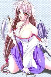 Rule 34 | 1girl, arc the lad, arc the lad ii, bare shoulders, breasts, cleavage, kneeling, large breasts, lieza (arc the lad), long hair, open mouth, paundit, pink hair, red eyes, very long hair, whip