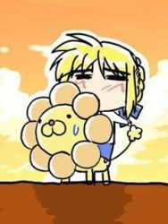Rule 34 | 00s, 1girl, animated, animated gif, artoria pendragon (all), artoria pendragon (fate), blonde hair, eating, fate/stay night, fate (series), lion, lowres, mister donut, moe (phrase), non-web source, pon de lion, qvga, riding, saber (fate), solo, what