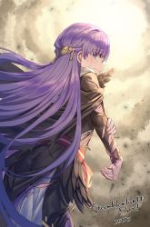 Rule 34 | 1girl, absurdly long hair, absurdres, belt, black feathers, cape, closed mouth, commission, commissioner upload, dress, feathers, fire emblem, fire emblem: the binding blade, fire emblem heroes, highres, injury, long hair, long sleeves, nintendo, purple eyes, purple hair, shichigatsu, solo, sophia (fire emblem), teardrop, tearing up, tears, torn clothes, torn sleeves, very long hair