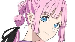 Rule 34 | 1girl, anyoji hime, black ribbon, blue eyes, blunt bangs, closed mouth, commentary, hair ribbon, highres, jacket, light smile, link! like! love live!, lone nape hair, long hair, looking at viewer, looking back, love live!, multi-tied hair, pink hair, pink jacket, ponytail, ribbon, s sho mkrn, sidelocks, simple background, solo, split mouth, swept bangs, virtual youtuber, white background