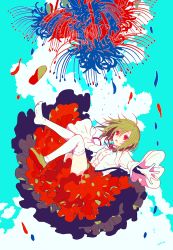 Rule 34 | 1girl, aged down, crying, crying with eyes open, falling, flower, green hair, highres, kagerou project, kido tsubomi, red eyes, shissou word (vocaloid), short hair, solo, tears, thighhighs, utenmp, vocaloid, white thighhighs