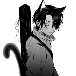 Rule 34 | animal ears, bags under eyes, black hair, cat boy, cat ears, cat tail, annoyed, jujutsu kaisen, medium hair, okkotsu yuuta, tail