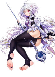 Rule 34 | 1girl, absurdres, ass, black gloves, black panties, black thighhighs, fate/grand order, fate/grand order arcade, fate (series), feet, fingerless gloves, gloves, highres, holding, holding staff, long hair, long sleeves, merlin (fate/prototype), merlin (fate/prototype) (second ascension), panties, pointy ears, red eyes, robe, staff, stirrup legwear, thighhighs, toeless legwear, underwear, very long hair, white hair, white robe, xo (xo17800108)