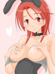 Rule 34 | 1girl, blush, breasts, playboy bunny, large breasts, minna-dietlinde wilcke, red eyes, red hair, smile, solo, strike witches, world witches series