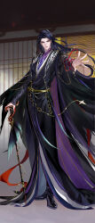 Rule 34 | 1boy, absurdres, chinese clothes, code: kite, full body, hanfu, highres, holding, holding wand, jia xu (code: kite), long hair, long sleeves, looking at viewer, male focus, official art, solo, wand