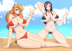 Rule 34 | 2girls, breasts, cleavage, huge breasts, large breasts, long hair, multiple girls, nami (one piece), nico robin, one piece, wade99