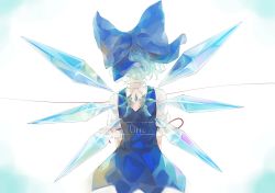 Rule 34 | 1girl, blouse, blue dress, blue hair, blue ribbon, bow, cirno, dress, dress shirt, fairy wings, from behind, frozen, hair bow, highres, ice, ice wings, o (crazyoton46), puffy short sleeves, puffy sleeves, ribbon, shirt, short hair, short sleeves, solo, string, string of fate, thread, touhou, white shirt, white shirt, wings