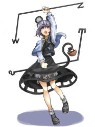 Rule 34 | 1girl, absurdres, animal ears, bad id, bad pixiv id, basket, bloomers, female focus, full body, grey hair, highres, jewelry, milusangun, mouse (animal), mouse ears, mouse tail, nazrin, pendant, red eyes, shoes, short hair, simple background, socks, solo, standing, tail, touhou, underwear, white background