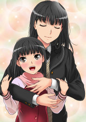 Rule 34 | 2girls, amagami, ayatsuji tsukasa, bad id, bad pixiv id, black hair, brown eyes, closed eyes, long hair, mother and daughter, multiple girls, open mouth, rudoni, school uniform, spoilers, time paradox, aged down