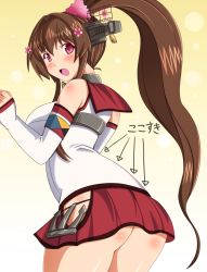 Rule 34 | 10s, 1girl, ass, bad id, bad pixiv id, brown hair, detached sleeves, hair ornament, headgear, highres, kantai collection, long hair, ponytail, red eyes, shin&#039;en (gyokuro company), solo, yamato (kancolle)