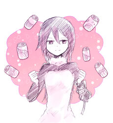 Rule 34 | 1girl, can, digimon, drink can, female focus, kamishiro yuuko, looking at viewer, simple background, smile, soda, soda can, solo, white background