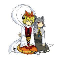 Rule 34 | 2girls, animal ears, blonde hair, blush, cat ears, cat girl, cat tail, closed eyes, female focus, grey hair, hair ornament, jewelry, kemonomimi mode, mouse ears, mouse tail, multiple girls, nazrin, necklace, red eyes, sleeping, tail, tiger tail, toramaru shou, touhou, yomegane
