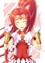 Rule 34 | 10s, blush, bracelet, cardfight!! vanguard, gem, gloves, jewelry, long hair, lots of jewelry, oracle think tank, ponytail, red hair, ribbon, scarlet witch coco, v