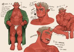 Rule 34 | 1boy, abs, arm hair, bara, bare pectorals, beard, blush, bulge, chest hair, collage, colored skin, completely nude, cropped shoulders, earrings, english text, facial hair, fang, fat, fat man, flaccid, fundoshi, green kimono, grey hair, hairy, height, highres, horns, japanese clothes, jewelry, kimono, large pectorals, leg hair, long sideburns, looking at viewer, male focus, male pubic hair, mature male, monster boy, muscular, muscular male, navel, navel hair, nipples, no pants, nude, oni, oni horns, original, pectorals, penis, pointy ears, pout, pubic hair, red oni, red skin, shan (shanshankuo), short hair, sideburns, smile, standing, stomach, stubble, thick eyebrows, thick thighs, thighs, uncensored