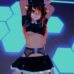 Rule 34 | 1girl, animal ears, animated, black hair, bouncing breasts, breasts, curvy, long hair, medium breasts, orange eyes, orange hair, solo, tagme, thick thighs, thighs, video, vrchat