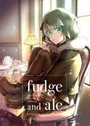 Rule 34 | 1girl, ass, candy, chair, character name, commentary request, cup, english text, fate/grand order, fate (series), food, gray (fate), green eyes, grey hair, hood, jar, lamp, looking at viewer, lord el-melloi ii case files, nina (pastime), plaid, plaid skirt, sitting, skirt, table, teacup, teapot, thighhighs