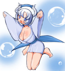 Rule 34 | 1girl, barefoot, blue eyes, breasts, huge breasts, masha, meteos, personification, sabon, sketch, solo, white hair