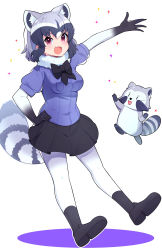 Rule 34 | 1girl, absurdres, animal ear fluff, animal ears, bad id, bad pixiv id, black bow, black bowtie, black gloves, black pantyhose, black skirt, blue hair, blue sweater, bow, bowtie, commentary request, common raccoon (kemono friends), elbow gloves, extra ears, fang, fur collar, gloves, gradient gloves, grey hair, hand on own hip, highres, kemono friends, multicolored hair, ono saki, open mouth, pantyhose, pink eyes, pleated skirt, puffy short sleeves, puffy sleeves, raccoon, raccoon ears, raccoon girl, raccoon tail, short hair, short sleeves, skin fang, skirt, socks, solo, sparkle, sweater, tail, takom, v-shaped eyebrows, white fur, white gloves, white hair, white socks