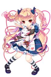 Rule 34 | 1girl, alice (soccer spirits), black footwear, blonde hair, blue bow, blue dress, blue ribbon, bow, dress, drill hair, frilled skirt, frills, full body, hair bow, hair ribbon, highres, holding, holding stuffed toy, long hair, looking at viewer, official art, red eyes, ribbon, shirahane nao, shoes, skirt, soccer spirits, socks, solo, standing, striped clothes, striped socks, stuffed animal, stuffed rabbit, stuffed toy, transparent background, twin drills