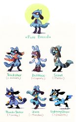 Rule 34 | character name, commentary, creatures (company), english commentary, english text, full body, furret, furry, fusion, game freak, gen 2 pokemon, gen 4 pokemon, gen 5 pokemon, highres, lopunny, luxray, mienshao, nintendo, onemegawatt, pink eyes, pokemon, pokemon (creature), red eyes, riolu, simple background, snout, standing, white background, zebstrika, zoroark