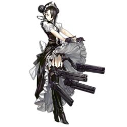 Rule 34 | 1girl, agent (girls&#039; frontline), black footwear, black gloves, black hair, black panties, black thighhighs, boots, cable, clothes lift, crossed legs, double bun, dress, dress lift, full body, garter belt, garter straps, girls&#039; frontline, gloves, grey eyes, gun, hair bun, high heel boots, high heels, infukun, juliet sleeves, long sleeves, looking at viewer, maid, maid headdress, mechanical arms, official art, panties, pantyshot, puffy sleeves, sangvis ferri, short sleeves, solo, standing, thigh boots, thighhighs, transparent background, underwear, watson cross, weapon