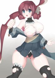 Rule 34 | 1girl, ainu clothes, animal ears, aquaplus, arm up, ass, bare shoulders, black thighhighs, blue eyes, blush, bow (weapon), braid, breasts, breasts squeezed together, collarbone, covered collarbone, covered erect nipples, cowboy shot, fingerless gloves, gloves, gradient background, gradient eyes, gradient hair, hair between eyes, highres, holding, holding bow (weapon), holding weapon, japanese clothes, kimono, large breasts, leotard, leotard under clothes, long sleeves, multicolored eyes, multicolored hair, nosuri, off shoulder, open mouth, raised eyebrows, red hair, sash, sidelocks, sleeveless, solo, spread legs, standing, taut clothes, taut leotard, thick thighs, thighhighs, thighs, torn clothes, torn leotard, torn thighhighs, tsunosekai, utawarerumono, utawarerumono: itsuwari no kamen, weapon, wide sleeves, zettai ryouiki