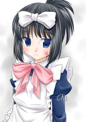 Rule 34 | black hair, blue eyes, blush, kunihiro hajime, maid, ribbon, saki (manga), shinozuki takumi, solo