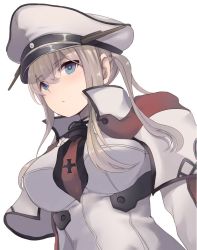 Rule 34 | 10s, 1girl, blonde hair, breasts, capelet, celtic knot, cross, dyson (edaokunnsaikouya), female focus, graf zeppelin (kancolle), grey eyes, hair between eyes, hat, jacket, kantai collection, large breasts, necktie, peaked cap, sidelocks, solo, tsurime, twintails